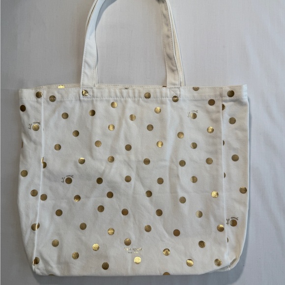 Kate Spade New York Canvas Book Tote/Color Gold Polka Dot Pattern/ Script Logo - Picture 5 of 10